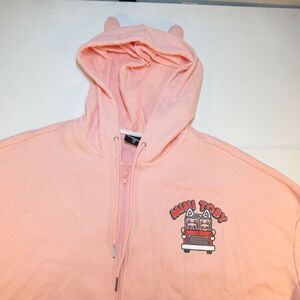 MINI TOBY CAT KITTY KITTEN FULL ZIP SWEATSHIRT JACKET Womens L Pink Cat Ears